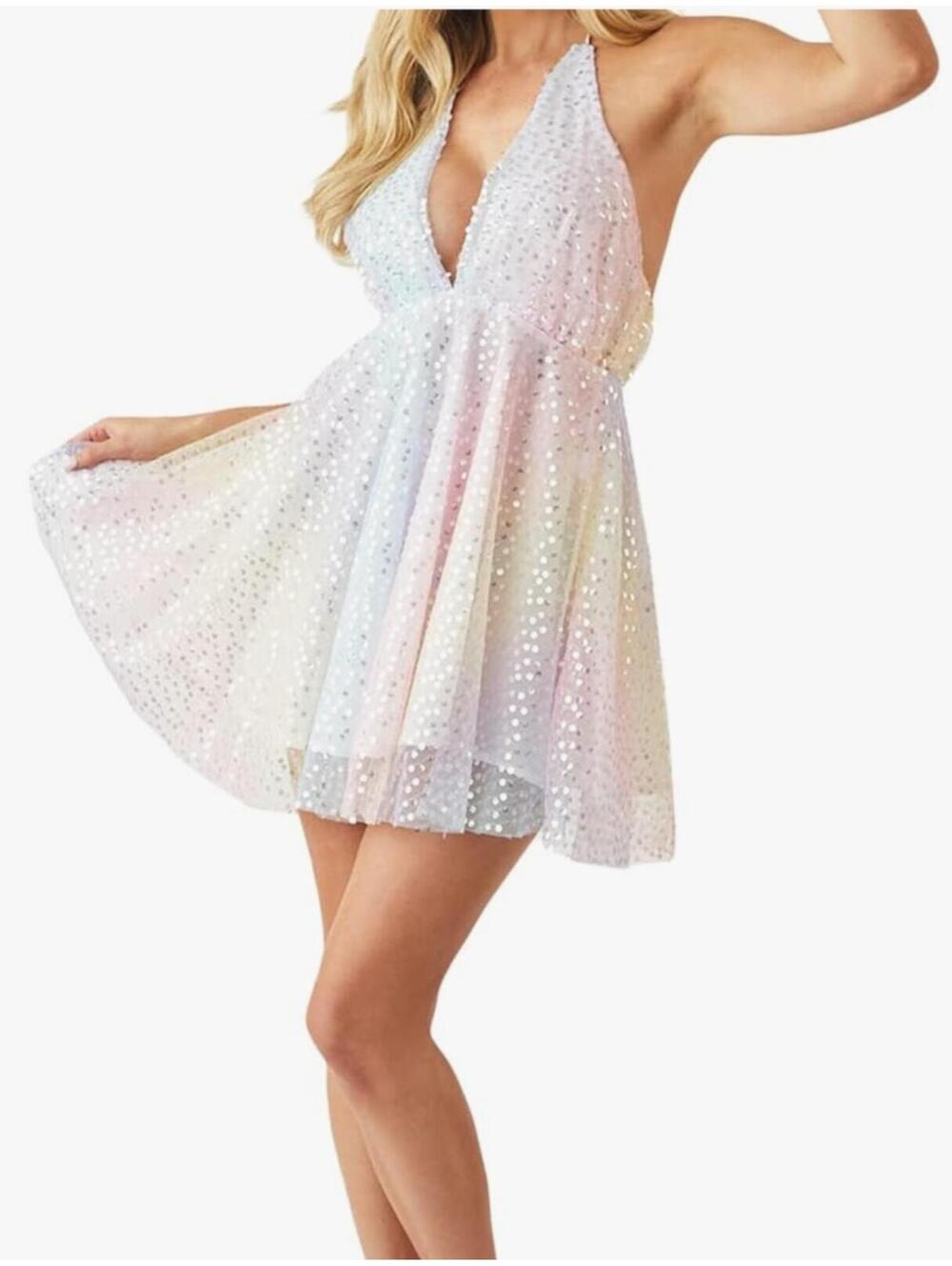 Klesis Pastel Sequin Halter Mini Dress Size S